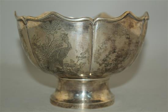 An early 20th century Chinese silver circular rose bowl, 10.5 oz.